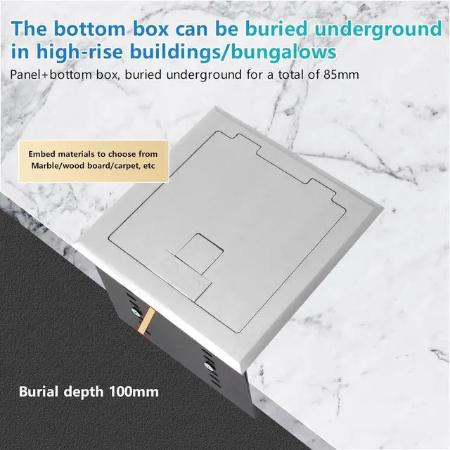 Alt view image 5 of 7 - KYHSHJ Recessed Flat Hidden Socket Kit with 2 * 15A Receptacle4.8A*2 USB-A Ports +3-Port RJ45 Datacom Receptacle. Internal Height AdjustableCorrosive Resistant Hardware,Silver