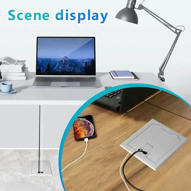 Alt view image 7 of 7 - KYHSHJ Recessed Flat Hidden Socket Kit with 2 * 15A Receptacle4.8A*2 USB-A Ports +3-Port RJ45 Datacom Receptacle. Internal Height AdjustableCorrosive Resistant Hardware,Silver