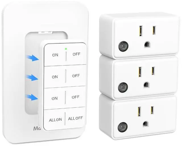 Main image of Remote Control Outlet, Wireless Wall Mounted Light Switch Kit, FCC & ETL Listed, Programmable and Expandable, No Wiring, 200Ft RF Range, 15A/1800W, 1 Remote + 3 Outlets