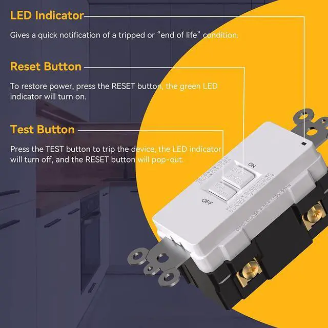 Alt view image 4 of 7 - AIDA Blank Face GFCI, 20 Amp, Self Test, LED Indicator Light,Provides GFCI Protection,White GFCI Outlet 20 amp, 20 Amp GFCI Outlet UL Listed,Back &Side Wire (White, 6 Pack)