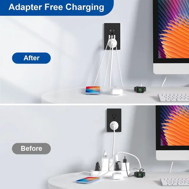 Alt view image 6 of 7 - ELEGRP USB Wall Outlets - 3-Port USB-C Receptacles, Matte Black, 20 Amp, Tamper-Resistant, Screwless Wall Plate, UL & CUL Listed, 1 Pack