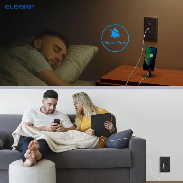 Alt view image 7 of 7 - ELEGRP USB Wall Outlets, 20 Amp USB C Wall Outlets Receptacles, Outlets with USB A and C Ports, Tamper Resistant Receptacle, Wall Plate Included, UL Listed, 5 Pack, Black