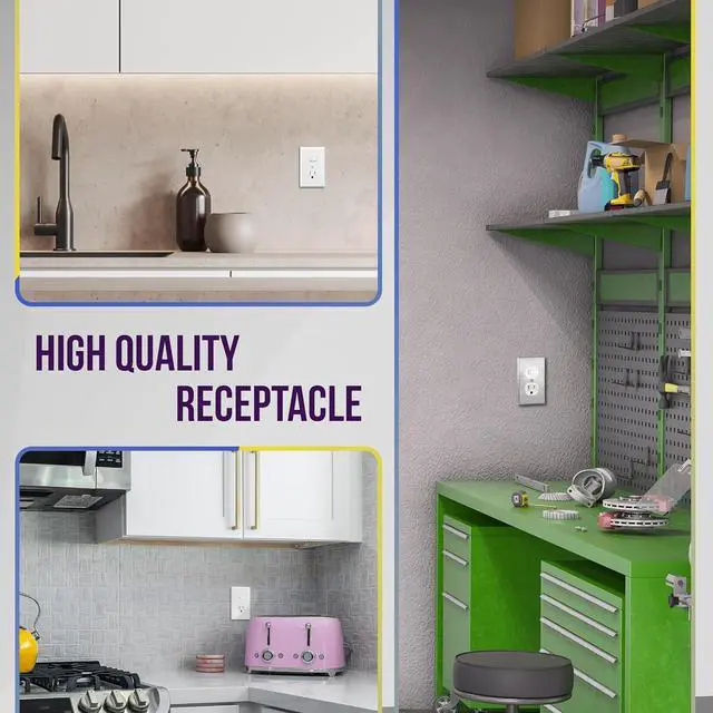 Alt view image 4 of 7 - ENERLITES Combination Single Pole Toggle Switch 15A/120VAC and Tamper-Resistant Receptacle 15A/125VAC, Residential Grade, UL Listed, 62150-TR-W, White, 5 Pack