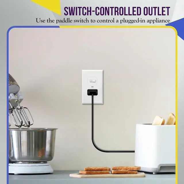 Alt view image 3 of 7 - ENERLITES Combination Single Pole Toggle Switch 15A/120VAC and Tamper-Resistant Receptacle 15A/125VAC, Residential Grade, UL Listed, 62150-TR-W, White, 5 Pack