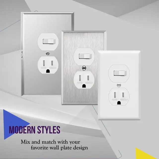 Alt view image 7 of 7 - ENERLITES Combination Single Pole Toggle Switch 15A/120VAC and Tamper-Resistant Receptacle 15A/125VAC, Residential Grade, UL Listed, 62150-TR-W, White, 5 Pack