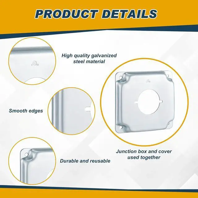 Alt view image 3 of 7 - 4 Pcs Metal Receptacle Electrical Box Cover, Square Rectangle Exposed Outlet Junction Cover for 4 Inch Electrical Box(2.215 Inch Round)