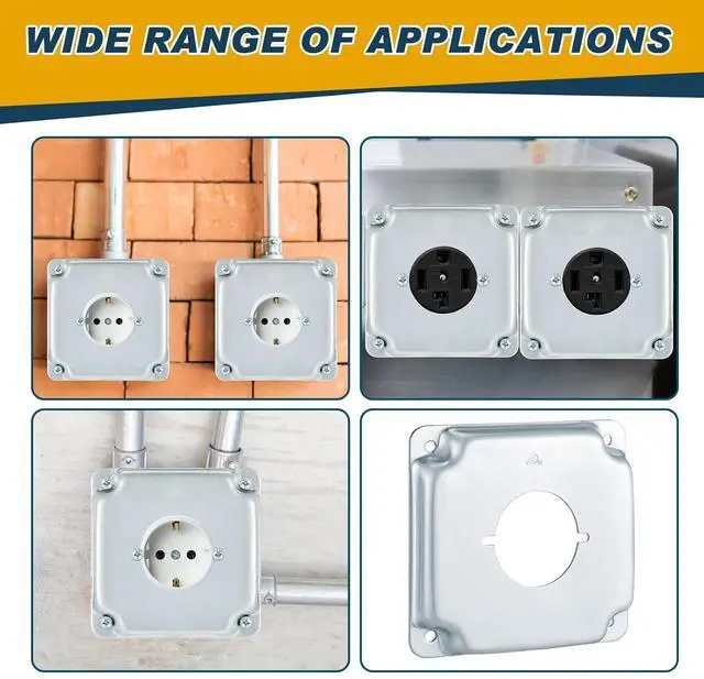 Alt view image 7 of 7 - 4 Pcs Metal Receptacle Electrical Box Cover, Square Rectangle Exposed Outlet Junction Cover for 4 Inch Electrical Box(2.215 Inch Round)