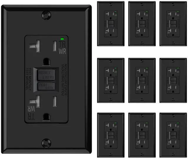 Main image of ELEGRP Outdoor GFCI Outlet 20 Amp, Self-Test GFI Electrical Outlet with Narrow Design, Tamper Resistant GFCI Receptacle with LED Indicator, UL Listed, Black, Wall Plate Included, 10 Pack