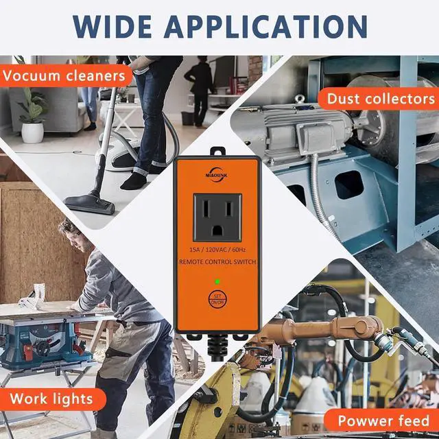 Alt view image 5 of 7 - 120v Automatic Vacuum Switch Wireless Remote Control Dust Collector Starter Outlet Switch (Battery Included) (120V)