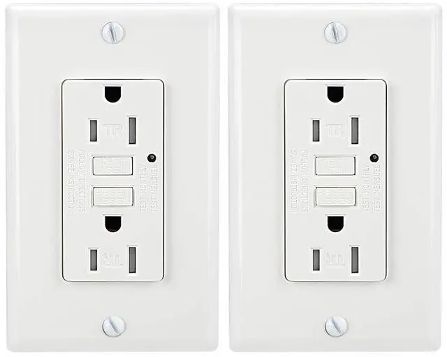 Main image of LEOD 15A 125V Self-Testing GFCI Outlet with Green led Indicator Light, 4 Pcs WallPlate and Screws Included, Tamper-Resistant Auto-Test GFCI Socket, White, ETL Listed (2 Pack)