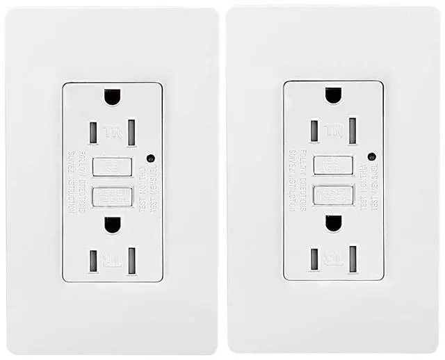 Alt view image 2 of 6 - LEOD 15A 125V Self-Testing GFCI Outlet with Green led Indicator Light, 4 Pcs WallPlate and Screws Included, Tamper-Resistant Auto-Test GFCI Socket, White, ETL Listed (2 Pack)