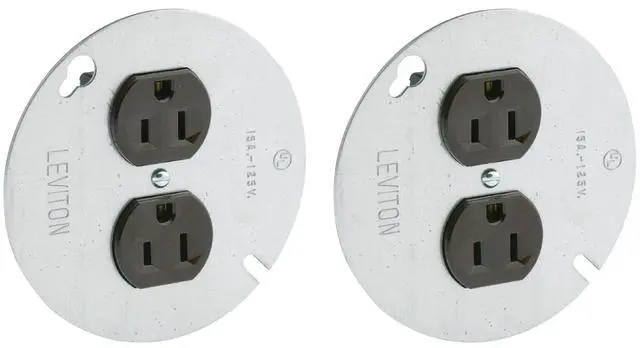 Main image of Leviton 5042 15 Amp, 125 Volt, Duplex Receptacle On 4-Inch Cover, Zinc Plated Steel (Pack of 2)
