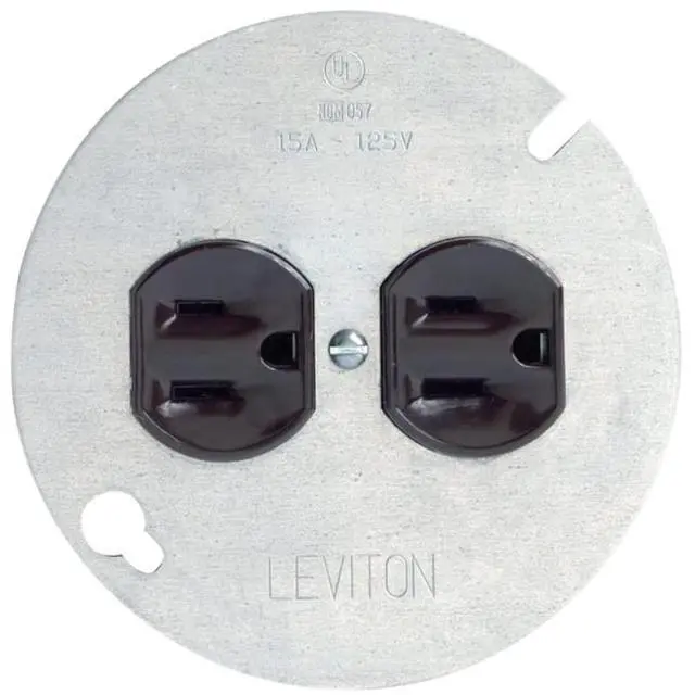 Alt view image 3 of 4 - Leviton 5042 15 Amp, 125 Volt, Duplex Receptacle On 4-Inch Cover, Zinc Plated Steel (Pack of 2)