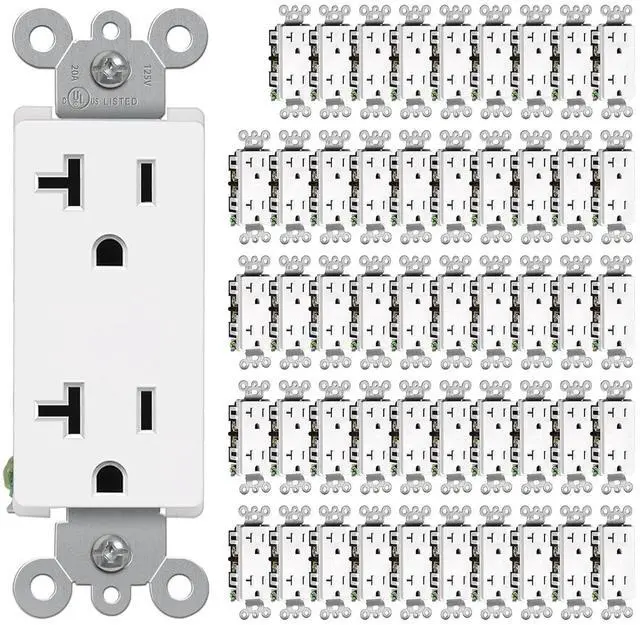 Main image of CML 20 Amp Decorator Wall Receptacle, Decor Electrical Outlets, 20A/125V, Residential and Commercial Use, Non-Tamper-Resistant, UL Listed, White, 50 Pack