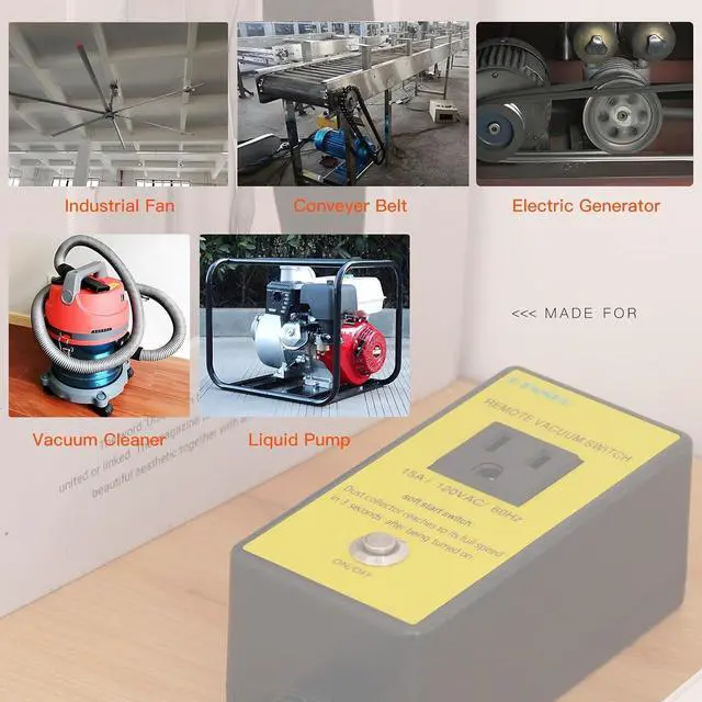 Alt view image 4 of 7 - 120V Soft Start Outlet Automatic Switch, Remote Switch for Vacuum and Table Saw with 2 Remote Control,15A 60Hz 1800W