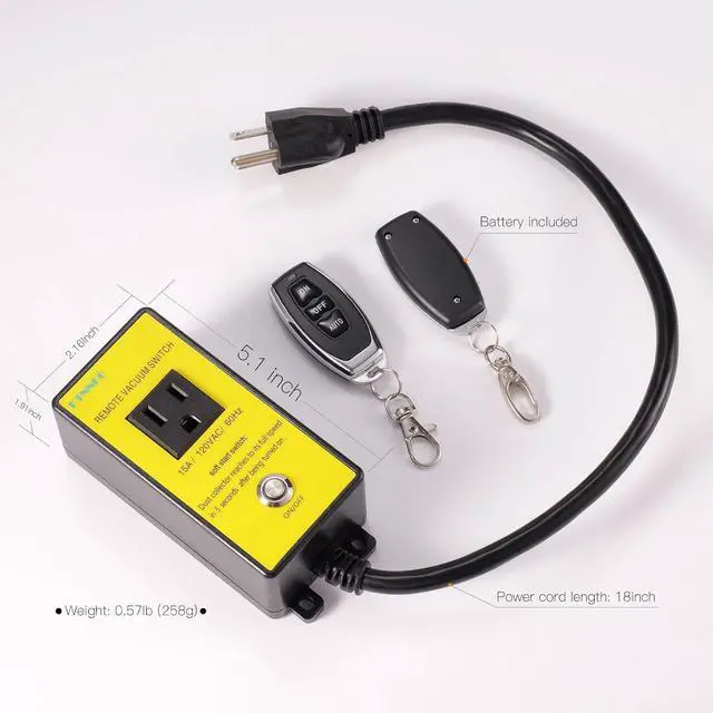 Alt view image 5 of 7 - 120V Soft Start Outlet Automatic Switch, Remote Switch for Vacuum and Table Saw with 2 Remote Control,15A 60Hz 1800W