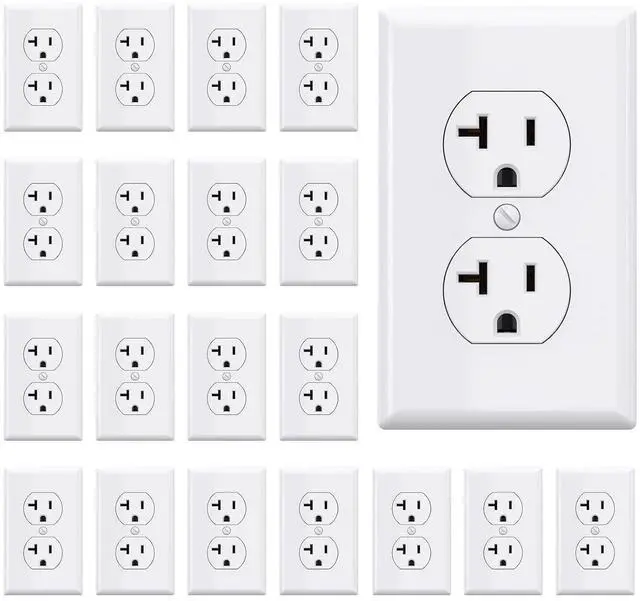 Main image of AIDA 20 Amps Outlets Duplex Electrical Receptacle Outlets, Electrical Outlet, 20Amp 125V Heavy-Duty,Wall Plate Included,Residential, 3-Wire, Self-Grounding, UL Listed, Side Wire (20 Pack, White)