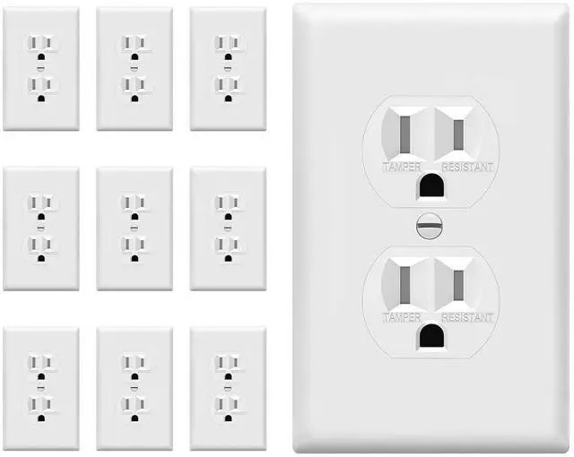 Main image of Enerlites 61580-TR-WWP-10PCS, Duplex Receptacle Outlets and Wall Plates Bundle, Tamper-Resistant Electrical Receptacle, 15A 125V, Self-Grounding, 2-Pole, UL Listed, White (10 Pack)
