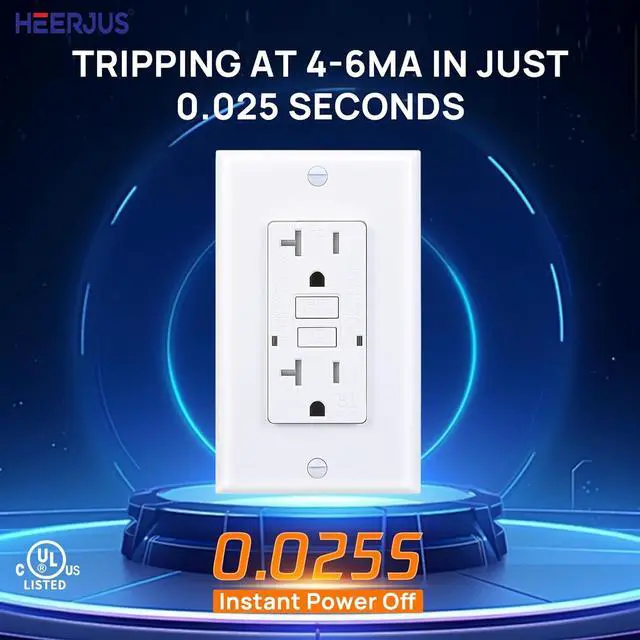Alt view image 4 of 7 - 2 Pack 20 Amp GFCI Outlet GFI Electrical Outlet Tamper Resistant(TR) Self-Test GFI Receptacles with LED Indicator Decoration Wall Plates UL Listed White