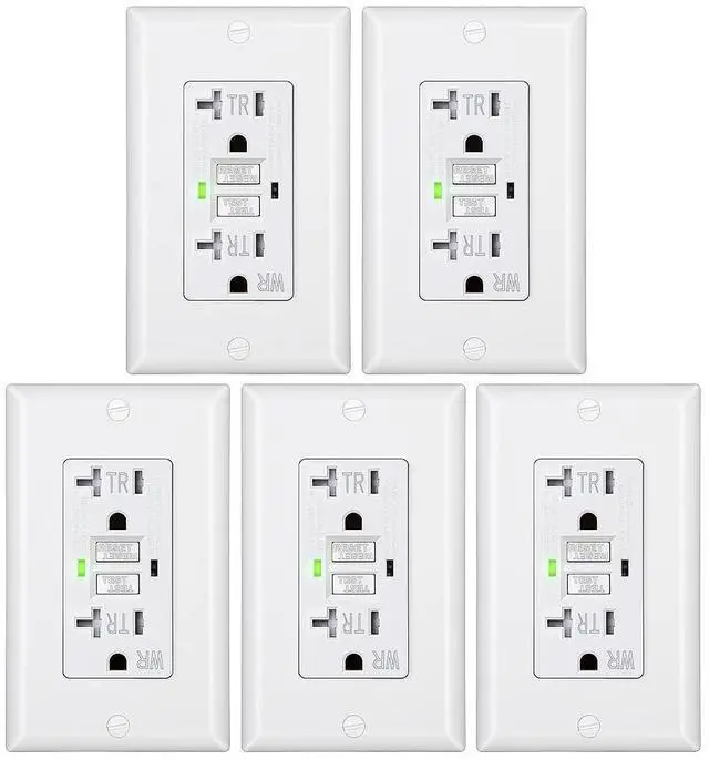 Main image of DEWENWILS 5-Pack GFCI Outlet 20Amp, Outdoor Weather-Resistant(WR), Tamper-Resistant(TR), UL Listed, Gfi Self-Test, LED Indicator, Wallplate Included with Thinner Design, White