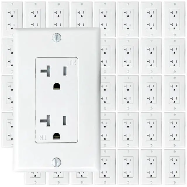 Main image of [40-Pack] PROCURU 20 Amp Decorator Commercial Grade Outlet Receptacle, Tamper Resistant, NEMA 5-20R, with Wall Plate Covers, 125V, White, UL Certified