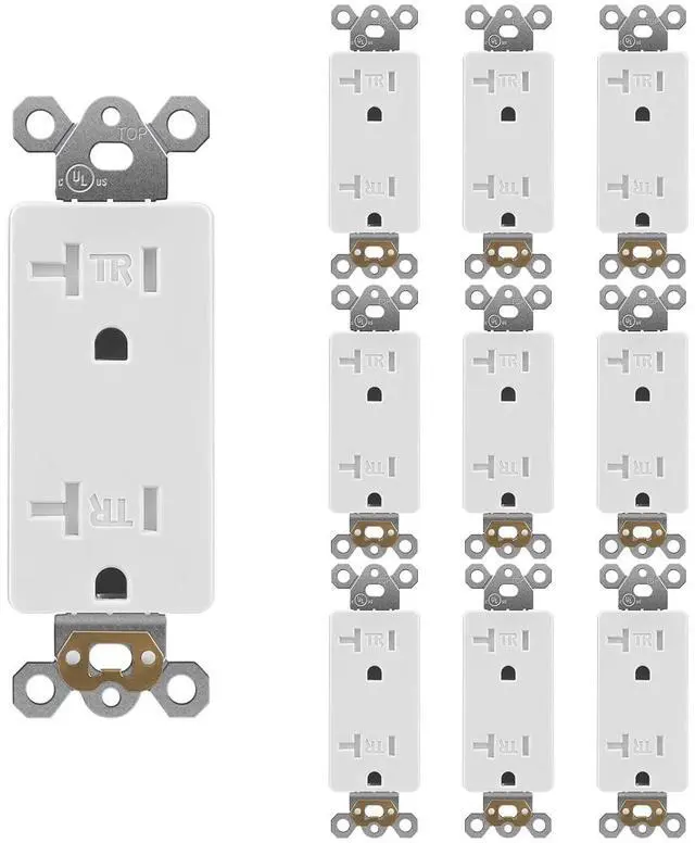 Main image of Decorator Wall Recetpacle Outlet, 10 Pack Tamper Resistant 20 Amp Standard Electrical Outlets, Self-Grounding, 2-Pole 3-Wire, UL Listed, White