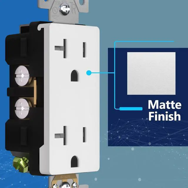 Alt view image 2 of 7 - LIDER Matte Finish Decorator Receptacle with Interchangeable Face Cover, Child Safe Tamper-Resistant Wall Outlet, Commercial Grade, Self-Grounding, 20A 125V, UL Listed, LR20-TR-W5P, White, 5 Pack