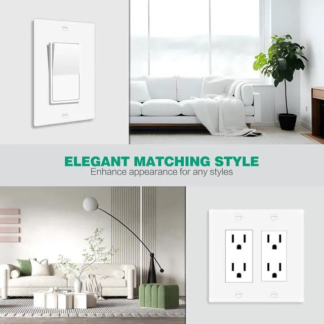 Alt view image 2 of 7 - 1-Gang Wall Plate Switch Outlet Covers Decorator Light Switch or Receptacle Outlet Wall Plate Size 4.53X2.75 Inch Light Switch Cover Plate, Unbreakable Polycarbonate Thermoplastic, White(40 Pack)
