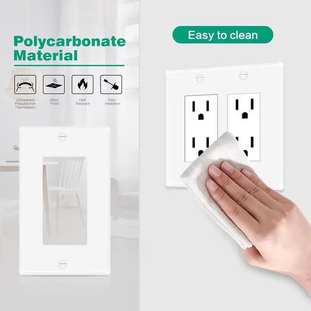Alt view image 3 of 7 - 1-Gang Wall Plate Switch Outlet Covers Decorator Light Switch or Receptacle Outlet Wall Plate Size 4.53X2.75 Inch Light Switch Cover Plate, Unbreakable Polycarbonate Thermoplastic, White(40 Pack)