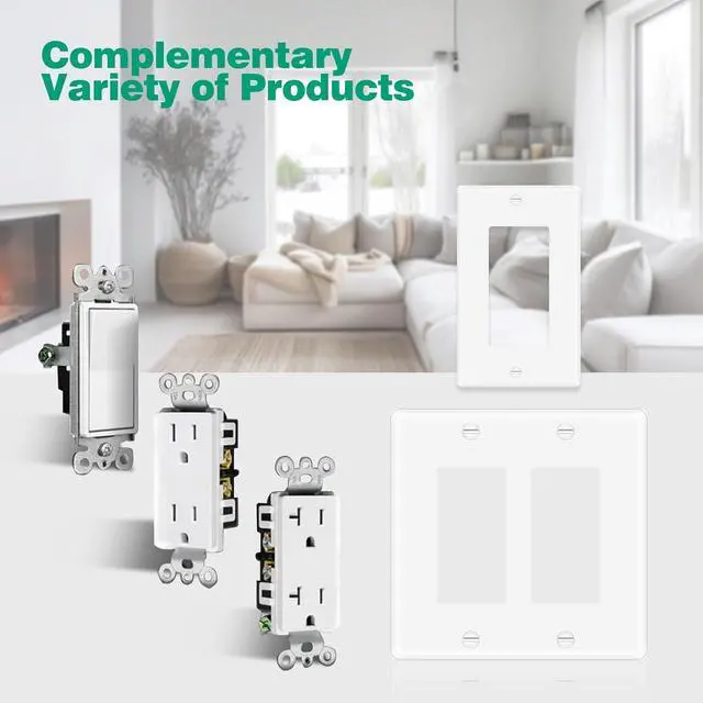 Alt view image 5 of 7 - 1-Gang Wall Plate Switch Outlet Covers Decorator Light Switch or Receptacle Outlet Wall Plate Size 4.53X2.75 Inch Light Switch Cover Plate, Unbreakable Polycarbonate Thermoplastic, White(40 Pack)