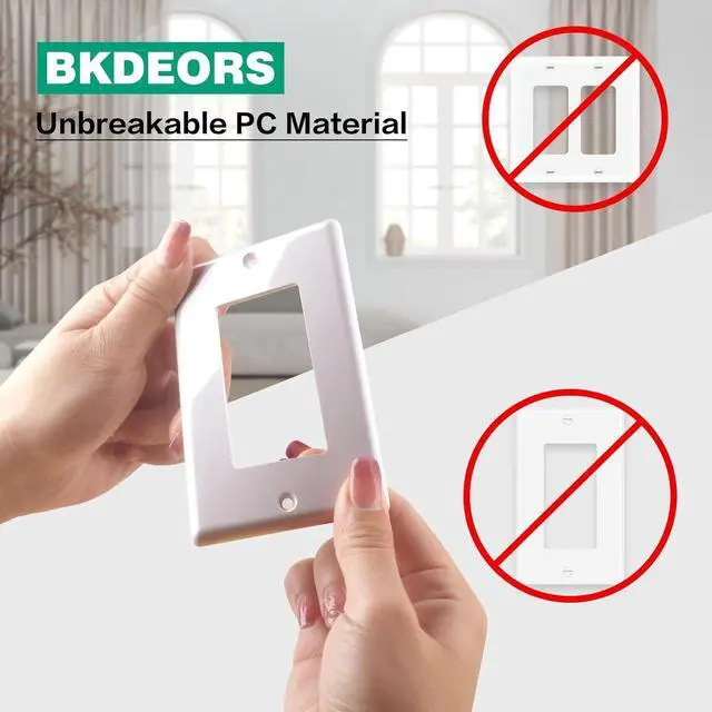 Alt view image 4 of 7 - 1-Gang Wall Plate Switch Outlet Covers Decorator Light Switch or Receptacle Outlet Wall Plate Size 4.53X2.75 Inch Light Switch Cover Plate, Unbreakable Polycarbonate Thermoplastic, White(40 Pack)