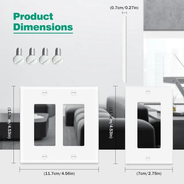 Alt view image 6 of 7 - 1-Gang Wall Plate Switch Outlet Covers Decorator Light Switch or Receptacle Outlet Wall Plate Size 4.53X2.75 Inch Light Switch Cover Plate, Unbreakable Polycarbonate Thermoplastic, White(40 Pack)