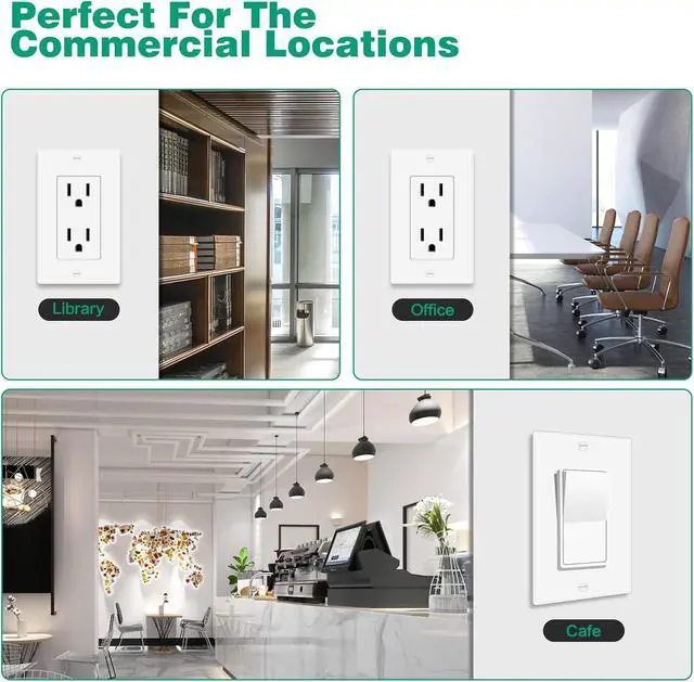 Alt view image 7 of 7 - 1-Gang Wall Plate Switch Outlet Covers Decorator Light Switch or Receptacle Outlet Wall Plate Size 4.53X2.75 Inch Light Switch Cover Plate, Unbreakable Polycarbonate Thermoplastic, White(40 Pack)