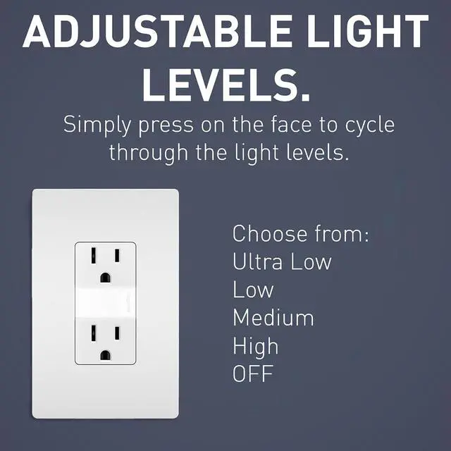 Alt view image 2 of 7 - Legrand radiant Adjustable LED Night Light Outlet, Nightlight Electrical Outlets, Tamper Resistant, Safe for Kids, White, NTL885TRWCC6