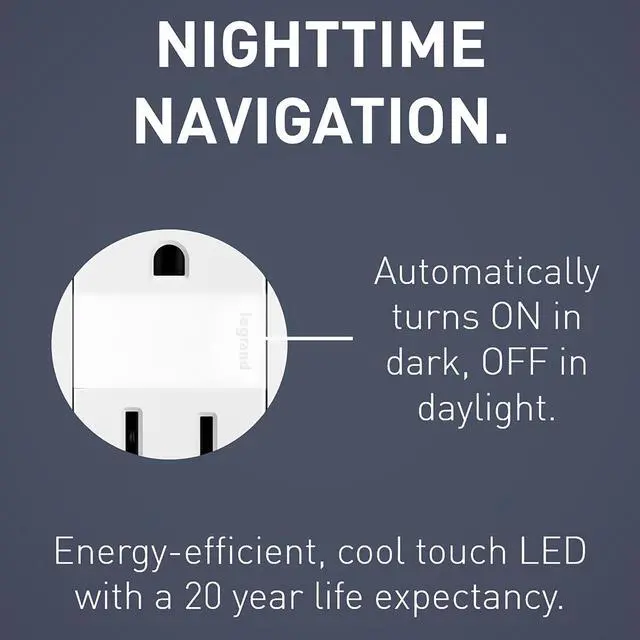 Alt view image 5 of 7 - Legrand radiant Adjustable LED Night Light Outlet, Nightlight Electrical Outlets, Tamper Resistant, Safe for Kids, White, NTL885TRWCC6