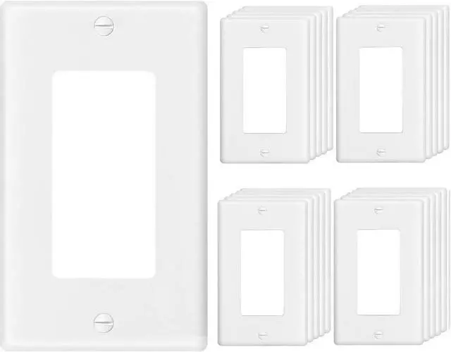 Main image of Decora Light Switch Outlet Wall Plate Cover 1-Gang Electrical Device Faceplates Unbreakable Thermoplastic Standard Size Glossy Finish White (20 Pack)