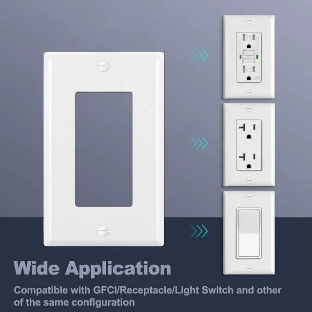 Alt view image 3 of 7 - Decora Light Switch Outlet Wall Plate Cover 1-Gang Electrical Device Faceplates Unbreakable Thermoplastic Standard Size Glossy Finish White (20 Pack)