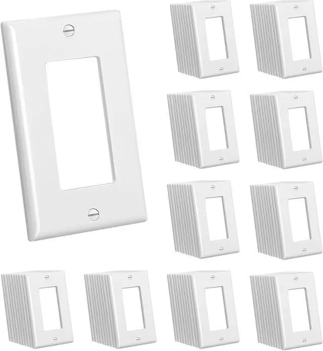 Main image of CML Decorator Wall Plates, 100 Pack Electrical Outlet Receptacle Covers, 1-Gang Switch Plates, Standard Size 2.76 x 4.5, Impact Resistant, UL Listed, White, Gloss Finish, Contractor Pack