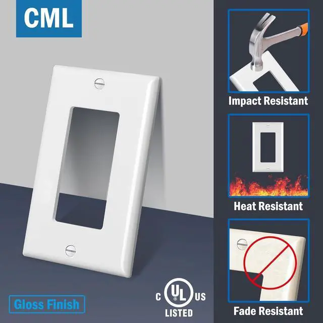 Alt view image 2 of 7 - CML Decorator Wall Plates, 50 Pack Electrical Outlet Receptacle Covers, 1-Gang Switch Plates, Standard Size 2.76 x 4.5, Impact Resistant, UL Listed, White, Contractor Pack