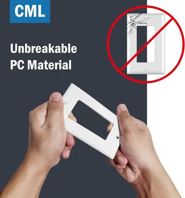 Alt view image 3 of 7 - CML Decorator Wall Plates, 50 Pack Electrical Outlet Receptacle Covers, 1-Gang Switch Plates, Standard Size 2.76 x 4.5, Impact Resistant, UL Listed, White, Contractor Pack
