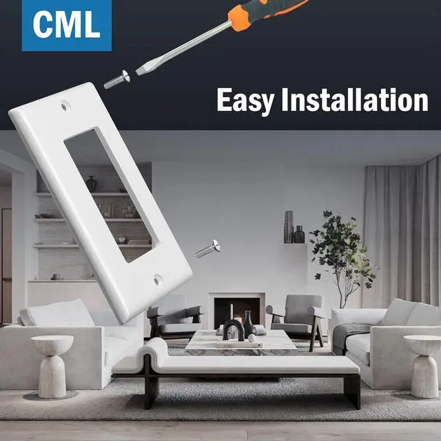 Alt view image 4 of 7 - CML Decorator Wall Plates, 50 Pack Electrical Outlet Receptacle Covers, 1-Gang Switch Plates, Standard Size 2.76 x 4.5, Impact Resistant, UL Listed, White, Contractor Pack