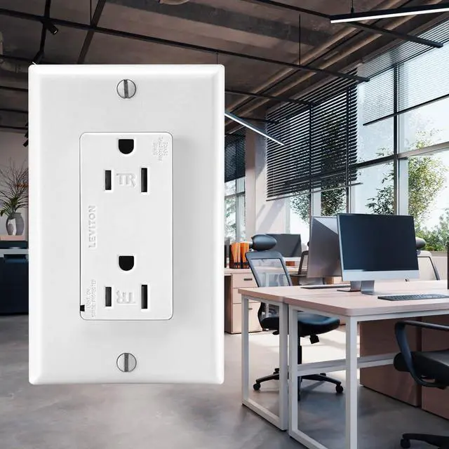 Alt view image 3 of 3 - Leviton 15 Amp, 125 Volt, Tamper Resistant, Decora Duplex Surge Suppressor Receptacle, Straight Blade, Commercial Grade, Self Grounding, T5280-W, White