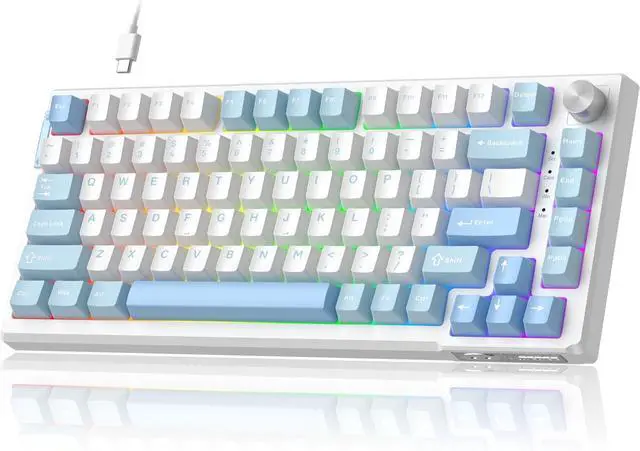 Main image of MageGee SKY81 75% Mechanical Gaming Keyboard, Hot Swappable Wired Custom Creamy Keyboards with 5-Layer Sound Dampening, Knob Control, RGB Backlit, NKRO for Win/Mac (Ice Sea Blue, Pink Bear Switch)