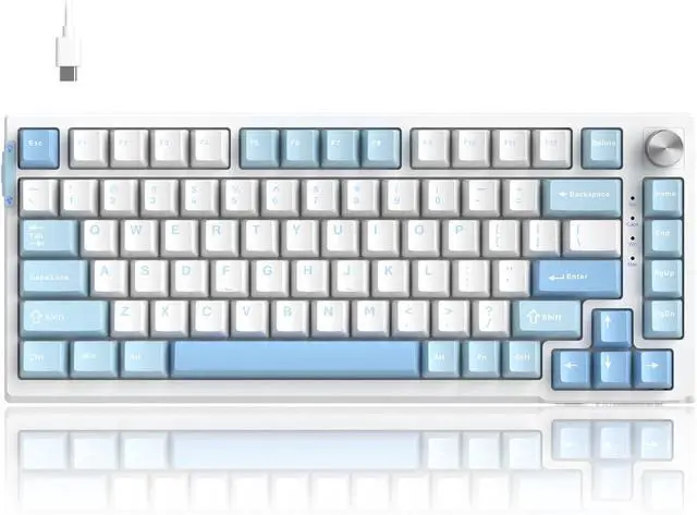 Alt view image 7 of 7 - MageGee SKY81 75% Mechanical Gaming Keyboard, Hot Swappable Wired Custom Creamy Keyboards with 5-Layer Sound Dampening, Knob Control, RGB Backlit, NKRO for Win/Mac (Ice Sea Blue, Pink Bear Switch)