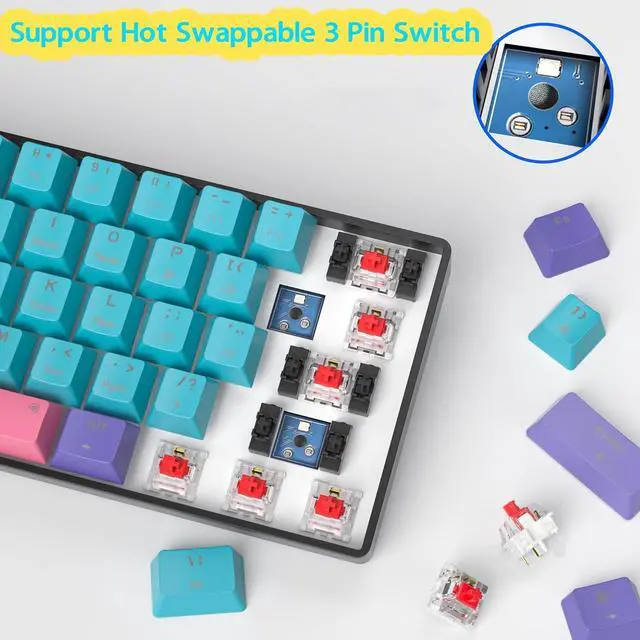 Alt view image 3 of 7 - Fogruaden 60 Percent Wireless Gaming Keyboard, Wired/Bluetooth Mechanical Keyboard 60%, RGB Backlit, Hot-Swappable Red Switch