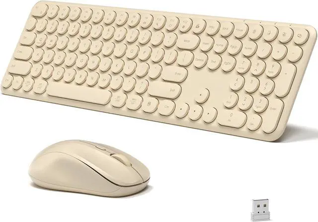 Main image of Wireless Keyboard and Mouse Combo, 110 Round Quiet Keys, Adjustable Optical Mouse, Share 1xUSB Receiver, Power Switch, for Windows Mac(Khaki)