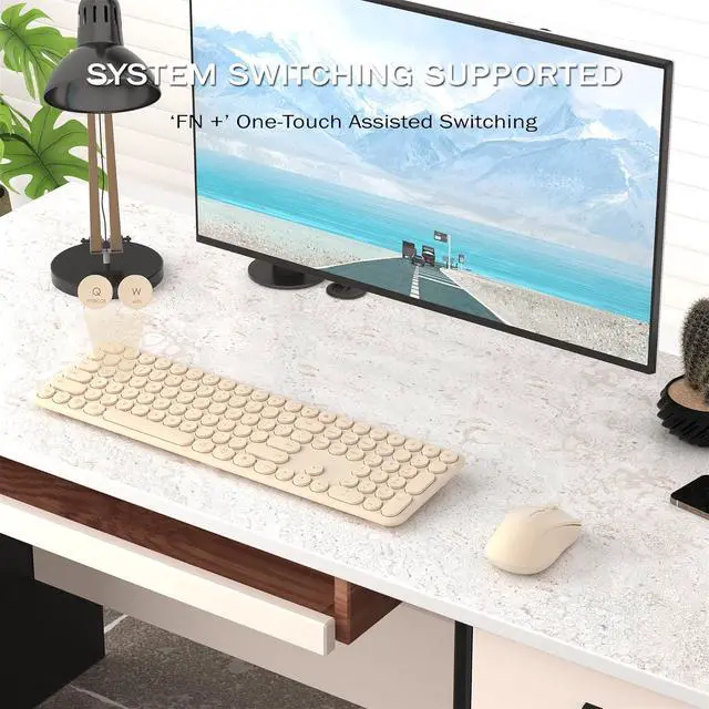 Alt view image 2 of 6 - Wireless Keyboard and Mouse Combo, 110 Round Quiet Keys, Adjustable Optical Mouse, Share 1xUSB Receiver, Power Switch, for Windows Mac(Khaki)