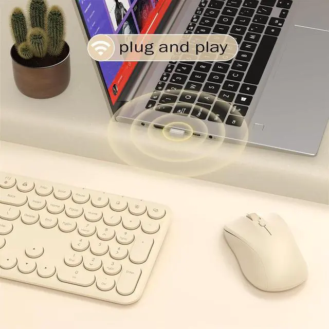 Alt view image 3 of 6 - Wireless Keyboard and Mouse Combo, 110 Round Quiet Keys, Adjustable Optical Mouse, Share 1xUSB Receiver, Power Switch, for Windows Mac(Khaki)