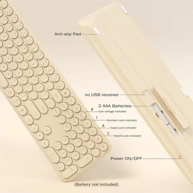 Alt view image 4 of 6 - Wireless Keyboard and Mouse Combo, 110 Round Quiet Keys, Adjustable Optical Mouse, Share 1xUSB Receiver, Power Switch, for Windows Mac(Khaki)