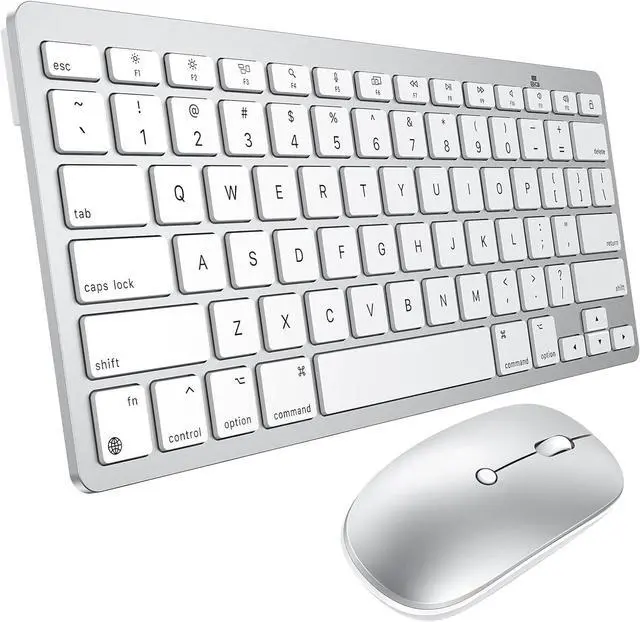 Main image of Wireless Keyboard and Mouse Combo for Mac, 14 Media Shortcuts Keyboard with Adjustable DPI Mouse, Slim & Portable Design, Stable Bluetooth Connection, Silver-White,OMOTON